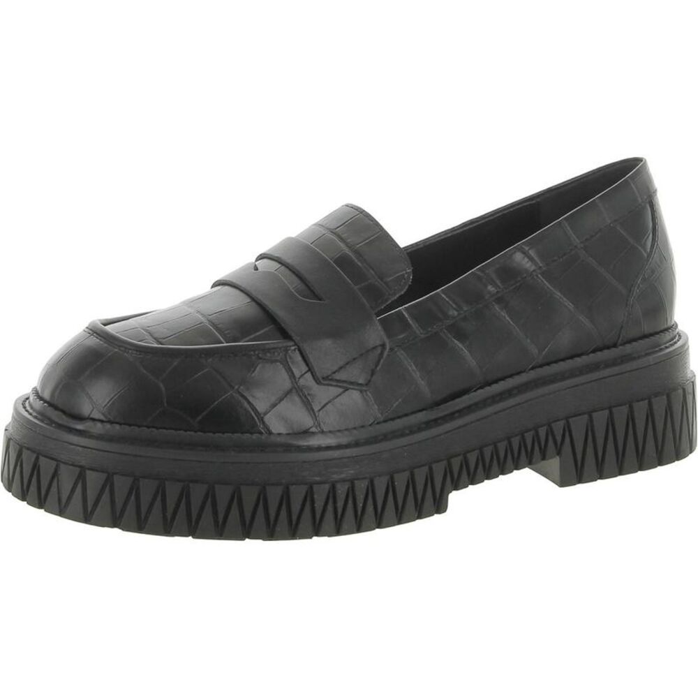 Schutz Womens Viola  Black Snake Skin Slip On Round Toe Loafers Shoes